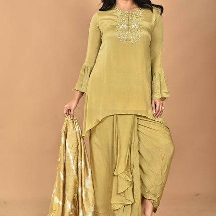 Morchari Women And Hand Embroidery Palazzo Set-Mehandi Green