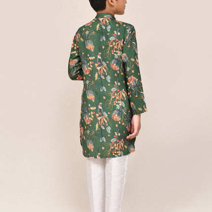 Joban Fashion Cotton Silk Green Kurta With Straight Fit Pant