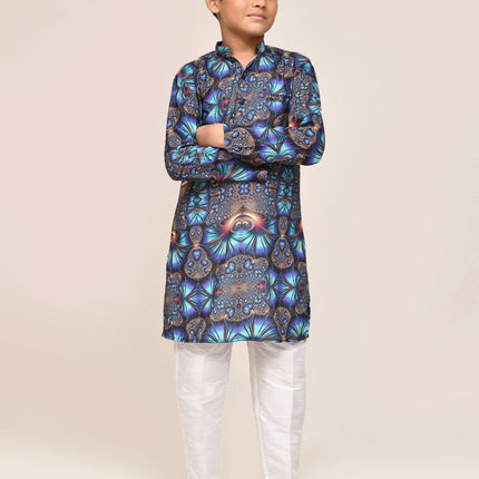 Joban Fashion Cotton Silk Blue Kurta With Straight Fit Pant