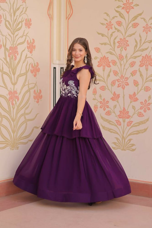 Aastha Fashion Purple Faux Blooming Beads Embroidered work Party Wear Designer Gown