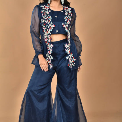 Morchari Women Hand Embroidery Crop Top-Blue