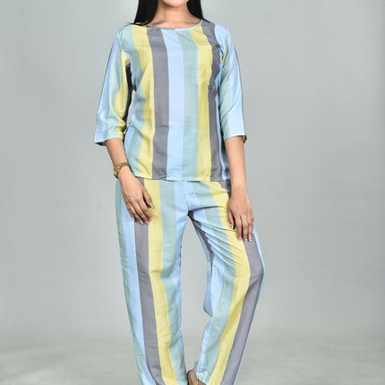 Morchari Digital Print Semi Muslin Co-Ord Set Top & Trouser-Multicolor