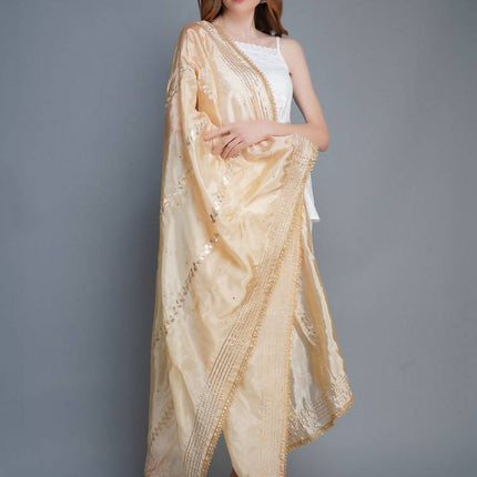 Shehnaai Beige Artsilk Dupatta With Sarwoski And Gota Aari Embroidery