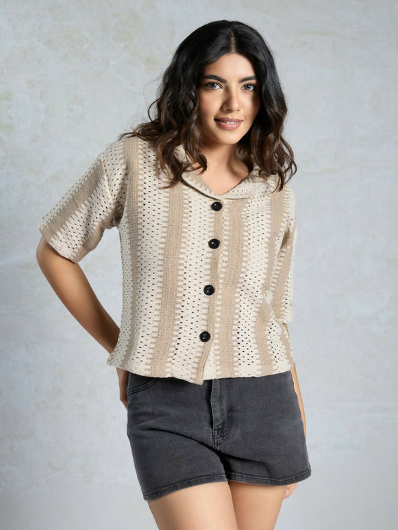 Grey Knited Wevon Designer Shirt - Hiral Fashion