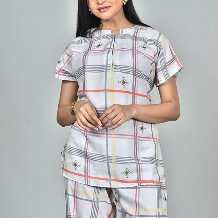 Morchari Digital Print Semi Muslin Co-Ord Set Top & Trouser-Multicolor