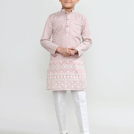 Joban Fashion Art Silk Onion Pink Kurta With Straight Fit Pant