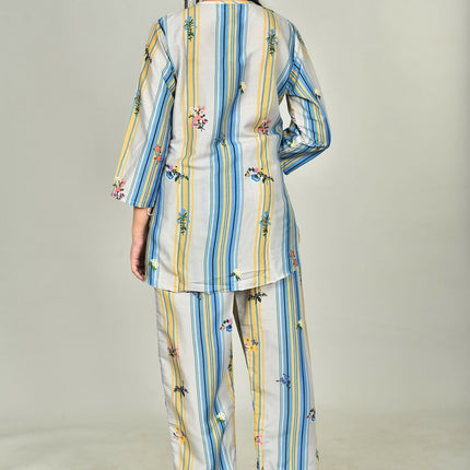Morchari Digital Print Semi Muslin Co-Ord Set Top & Trouser-Multicolor