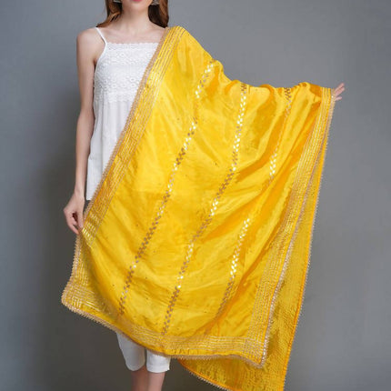 Shehnaai Golden Yellow Artsilk Dupatta With Sarwoski And Gota Aari Embroidery