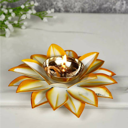 CraftVatika Gold-Toned Lotus Shaped Diya For Pooja