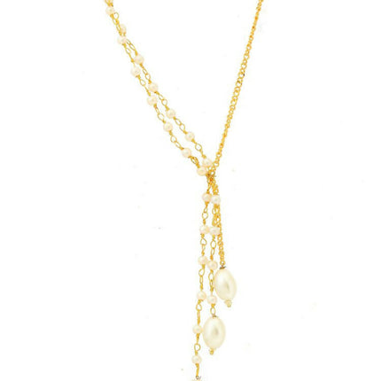 Beaded Pearl Drop One-Sided Layered Necklace - Ruby Raang