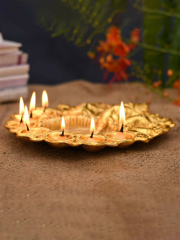 Craftvatika Gold-Toned Metal Lord Ganesha Design Kuber Diya