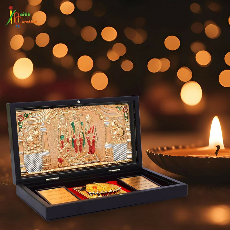 Naitik Creation Lord Ram Darbar Gold-Polished Photo Frame With Charan Paduka