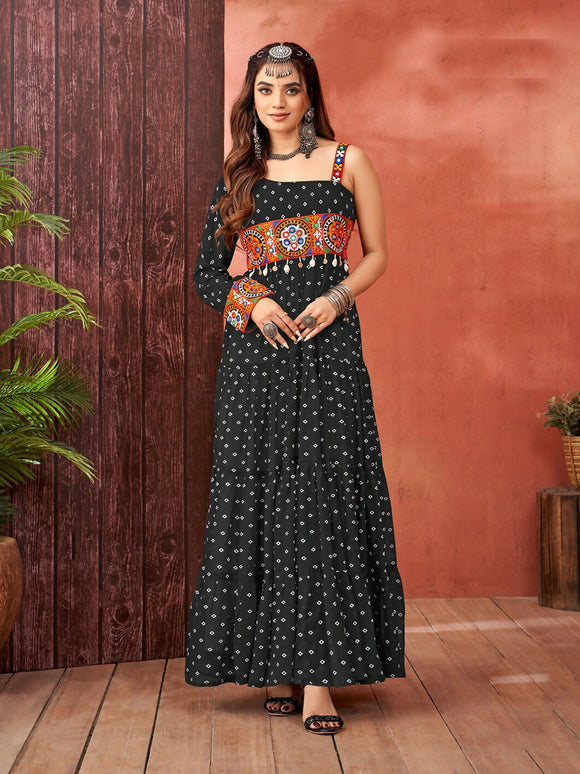 Aastha Fashion Black Faux Blooming Georgette Glamorous Festival Wear Designer Navratri Gown Collection