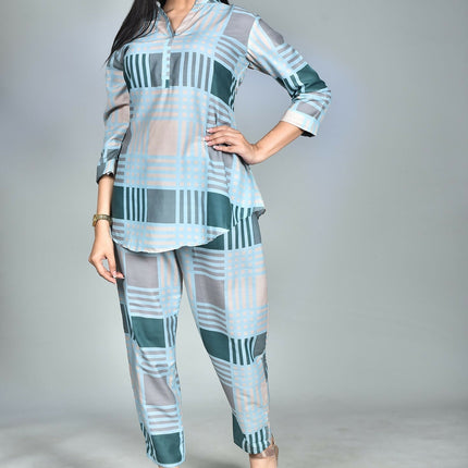 Morchari Digital Print Semi Muslin Co-Ord Set Top & Trouser-Multicolor