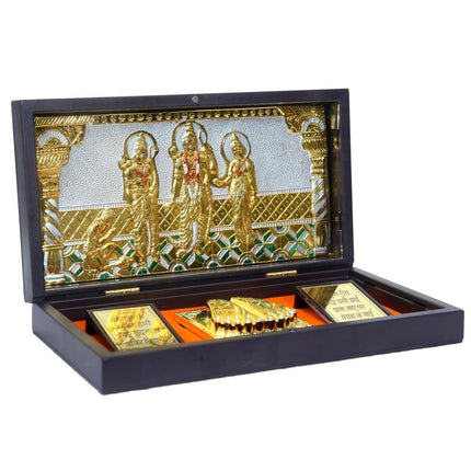 Anciently Ram Darbar Pocket Temple Box With Charan Paduka Rectangle Shaped, Gold-Polished