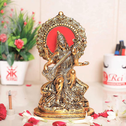 KridayKraft Gold-Polished Maa Saraswati Metal Statue