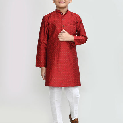 Joban Fashion Jacquard Silk Red Kurta With Straight Fit Pant