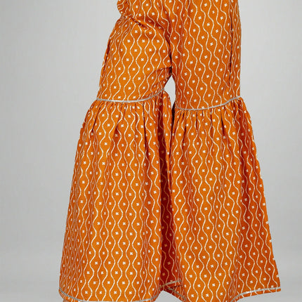 Divine Drape Girls Rayon Yellow Printed Straight Kids Kurta Sharara With Dupatta