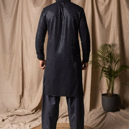 Black Rayon Thread Embroidery Work Kurta Set - Mahotsav