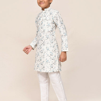 Joban Fashion Cotton Based Full Thread Work White Kurta With Straight Fit Pant