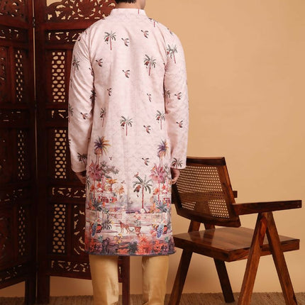 Peach Cotton Printed Chikankari Embroidery Work Kurta - Mahotsav
