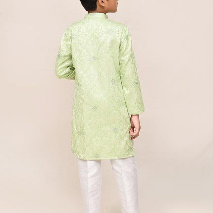 Joban Fashion Giza Cotton Pista Green Kurta With Straight Fit Pant