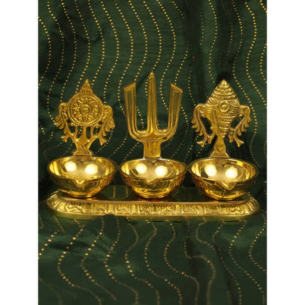 Spillbox Gold-Toned Brass Namah 3 Kuber Diya Pooja Essential