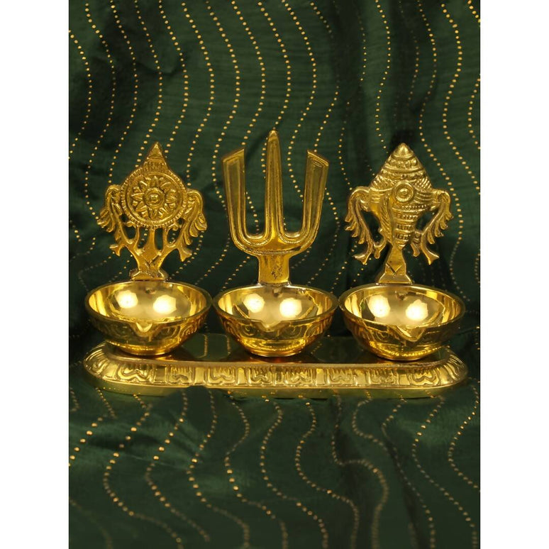 Spillbox Gold-Toned Brass Namah 3 Kuber Diya Pooja Essential