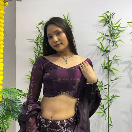 Aastha Fashion Wine Heavy Jimmy Choo Heavy Embroidery Zari +Sequence + Coding Lace Semi Stitched Wedding Wear Lehenga Choli