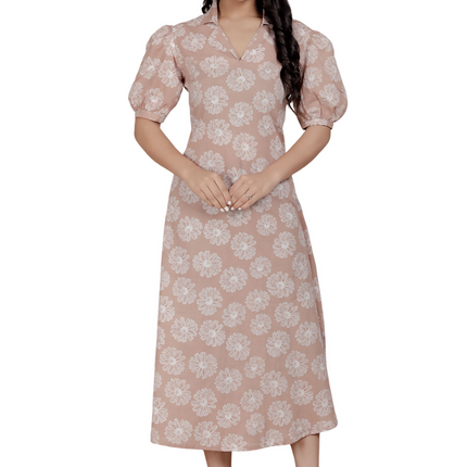 Miravan Womens Puff Sleeve Cheeku Pure Cotton Printed Maxi Dress