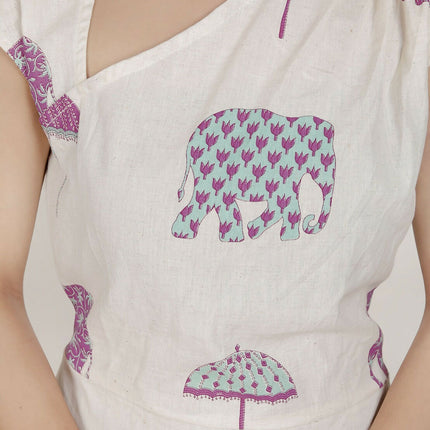 Miravan Womens Off-White Animal Printed Asymmetric Neck A-Line Maxi Dress