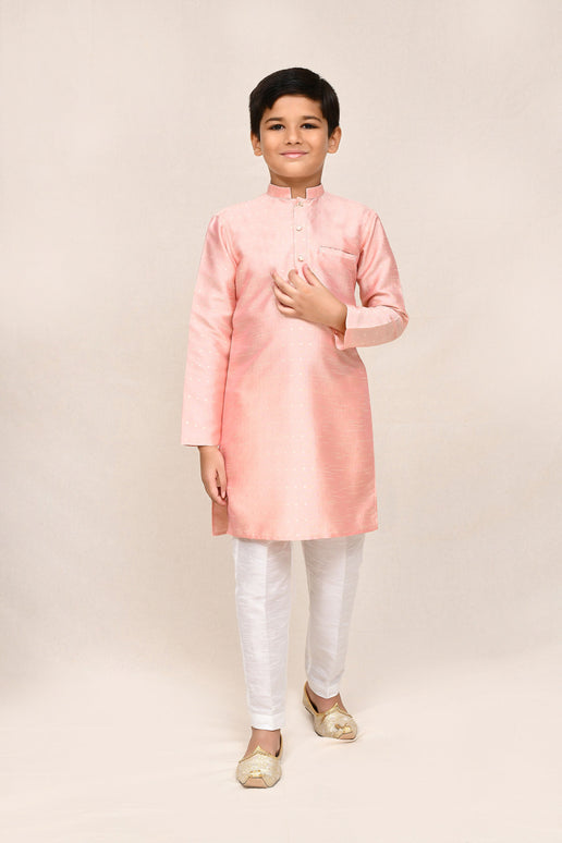 Joban Fashion Silk Peach Kurta With Straight Fit Pant