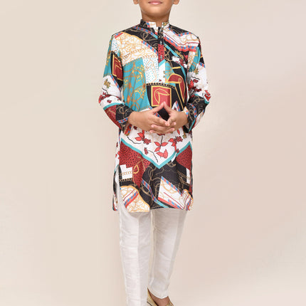Joban Fashion Cotton Silk Multicolor Kurta With Straight Fit Pant