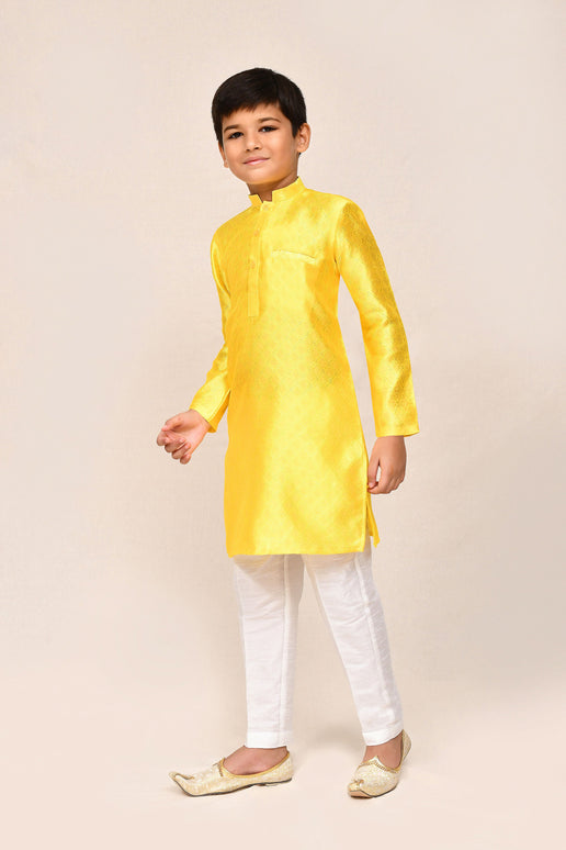 Joban Fashion Cotton Silk Yellow Kurta With Straight Fit Pant