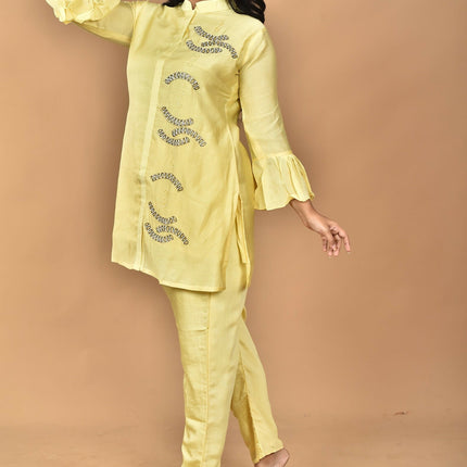 Morchari Women Hand Embroidery Co-Ords-Yellow