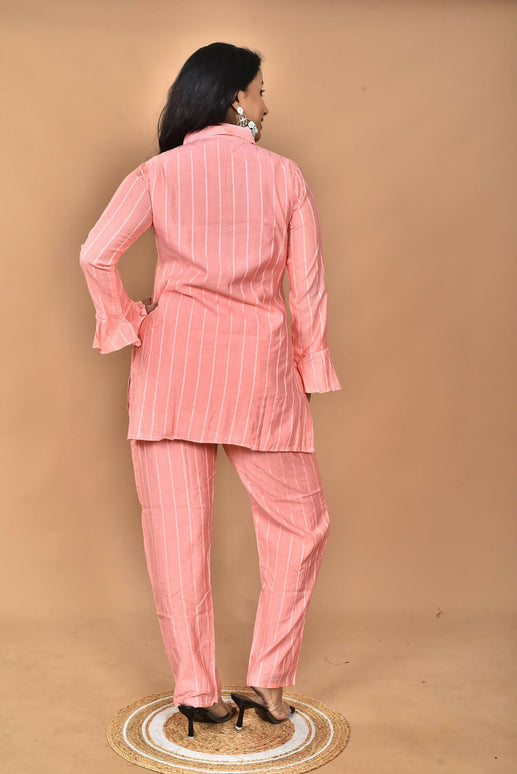 Morchari Women And Hand Embroidery Co-Ords-Peach