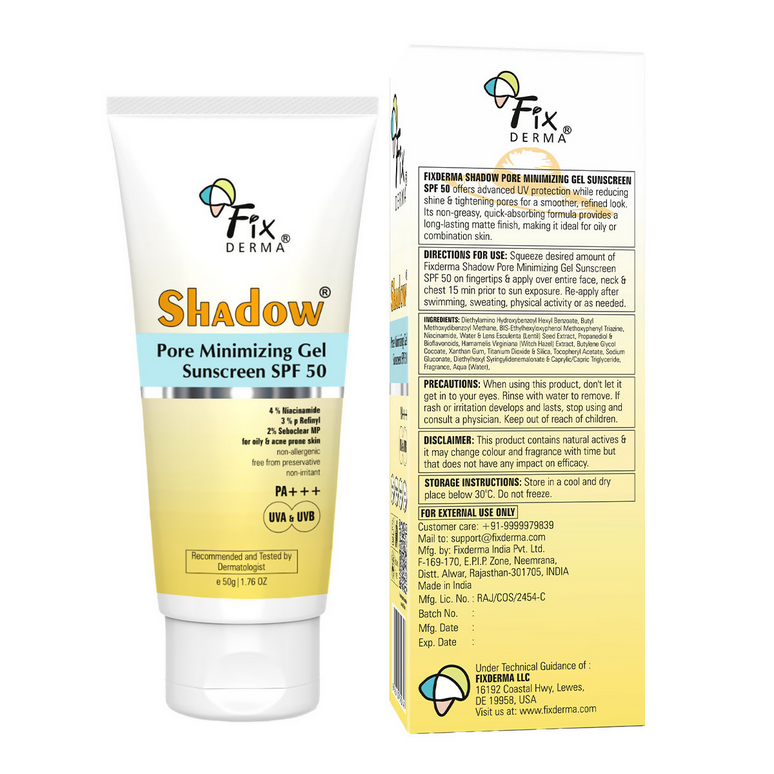Fixderma Shadow Pore Minimizing Gel Sunscreen SPF 50 PA+++ UVA/UVB