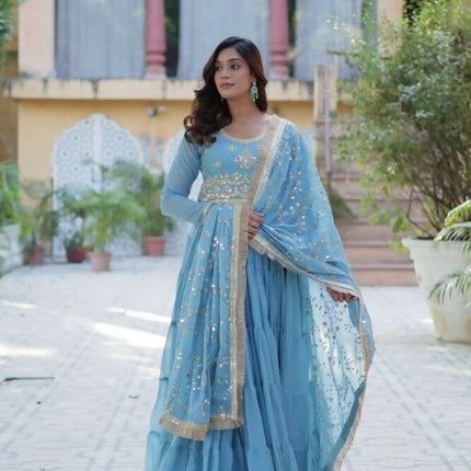 Aastha Fashion Sky Star Georgette Embroidery Party Wear Designer Gown