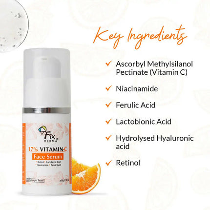 Fixderma 17% Vitamin C Face Serum For Glowing Skin, Anti Ageing Night Face Serum
