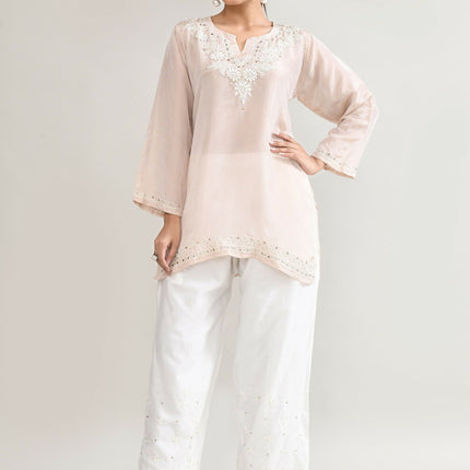 Joban Fashion Womens Cotton ChikanKari Off White Cord set