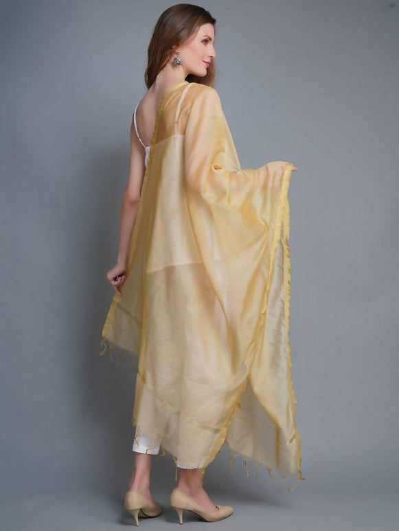 Shehnaai Chanderi Silk Dupatta In Golden Colour With A Golden Woven Border