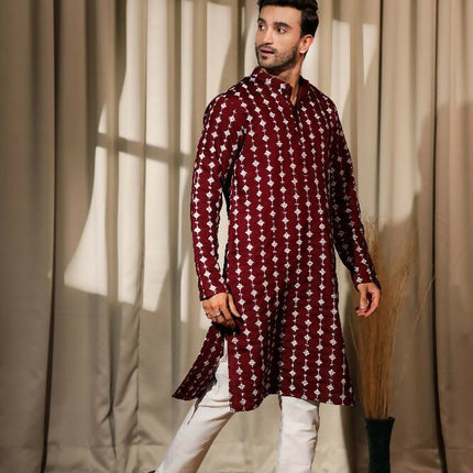 Maroon Viscose Designer Embroidery Work Kurta Set - Mahotsav
