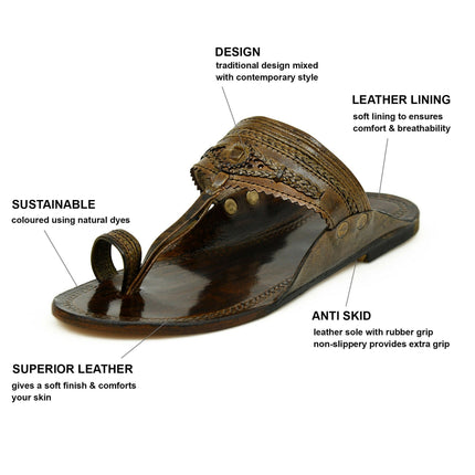 Stepsoft Men'S Dark Brown Kolhapuri Chappal | Handcrafted Leather Ethnic Slippers
