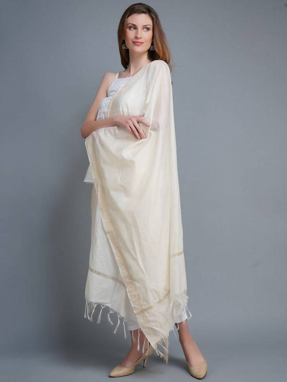 Shehnaai Chanderi Silk Dupatta In Offwhite Colour Golden Border