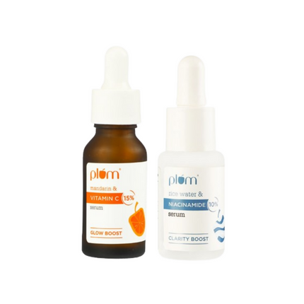 Plum Glow & Clarify Serum Combo - 15% Vitamin C Face Serum + 10% Niacinamide Face Serum