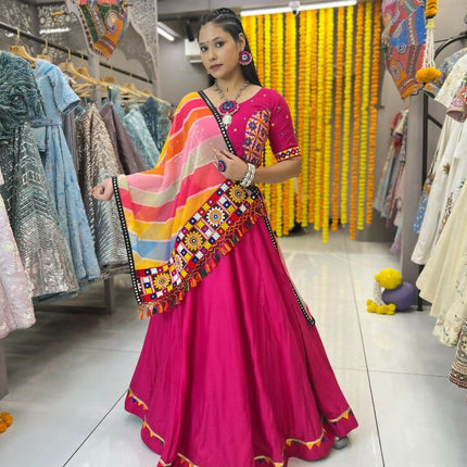 Aastha Fashion Rani Rayon Multi Colour Samosa Lace Semi Stitched Wedding Wear Lehenga Choli