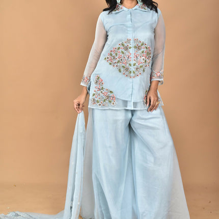 Morchari Women And Hand Embroidery Palazzo Set-Sky Blue