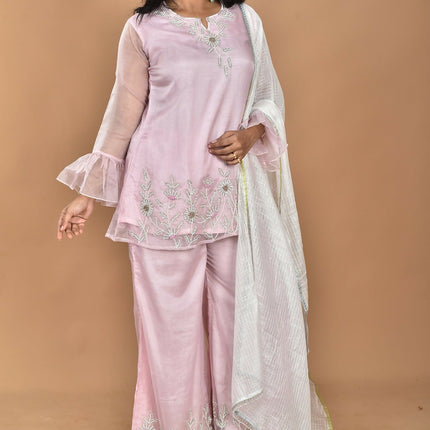 Morchari Women And Hand Embroidery Palazzo Set-Pink