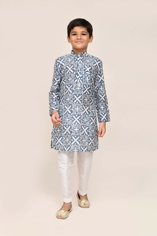 Joban Fashion Silk Navy Blue Kurta With Straight Fit Pant