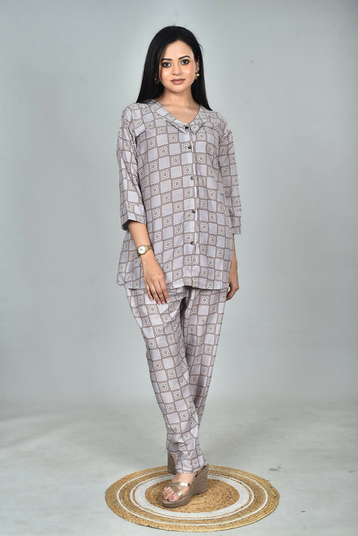 Morchari Digital Print Semi Muslin Co-Ord Set Top & Trouser-Multicolor